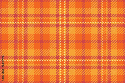 Free seamless check fabric, old vector texture plaid. Beautiful tartan textile pattern background in orange and red colors.