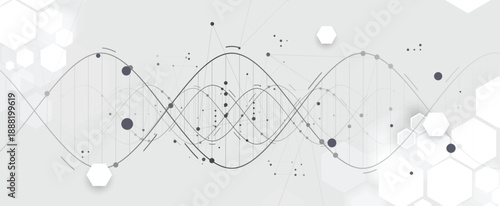 Futuristic DNA visualisation strands, genetic neural web