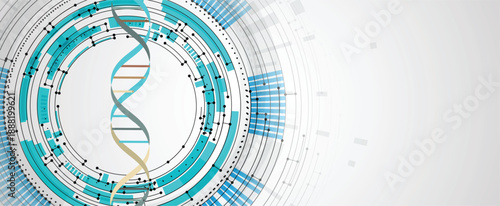 Futuristic DNA visualisation strands, genetic neural web