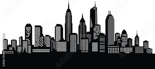 Black and White Modern City Skyline Silhouette