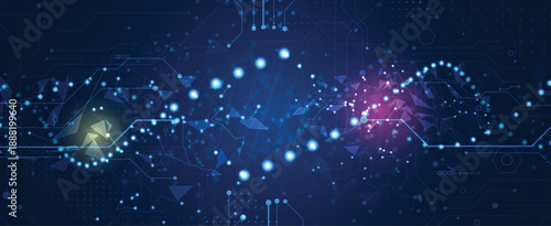 Futuristic DNA visualisation strands, genetic neural web