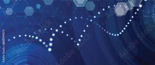 Futuristic DNA visualisation strands, genetic neural web