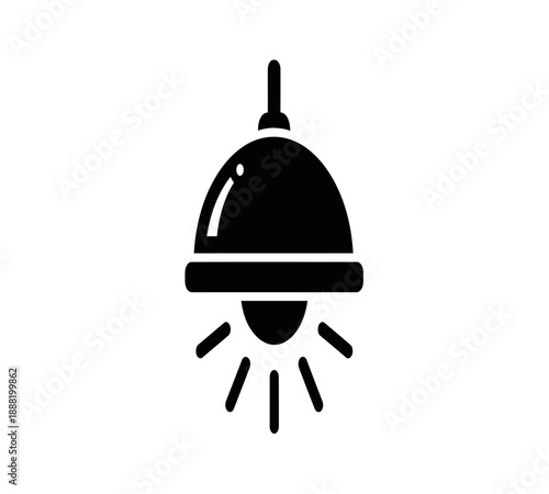 Simple black and white illustration of a hanging pendant light with radiating glow