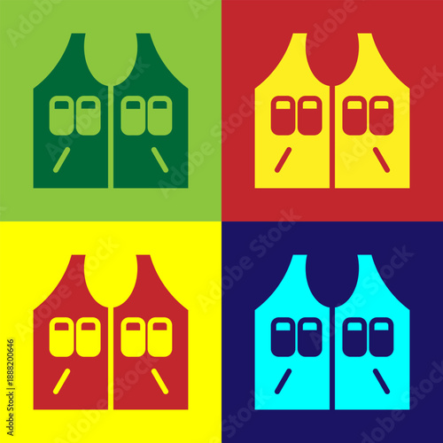 Pop art Hunting jacket icon isolated on color background. Hunting vest. Vector