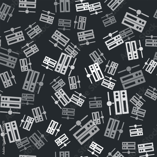 Grey Server, Data, Web Hosting icon isolated seamless pattern on black background. Vector