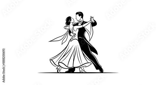 ballroom dance couple elegantly performs a classic waltz or tango embodying grace and partnership perfect for event invitations dance studio branding or sophisticated design projects.