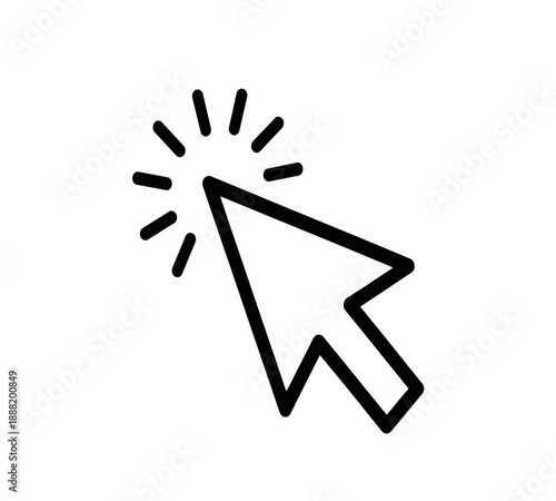 Simple black and white illustration of a computer cursor with a radiating burst effect