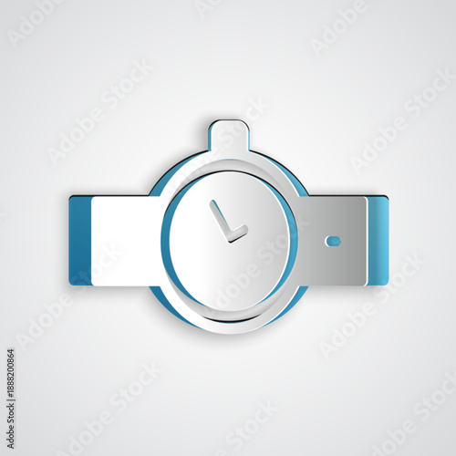 Paper cut Wrist watch icon isolated on grey background. Wristwatch icon. Paper art style. Vector