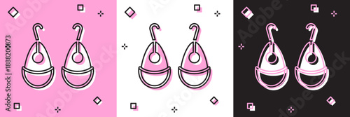 Set Earrings icon isolated on pink and white, black background. Jewelry accessories. Vector