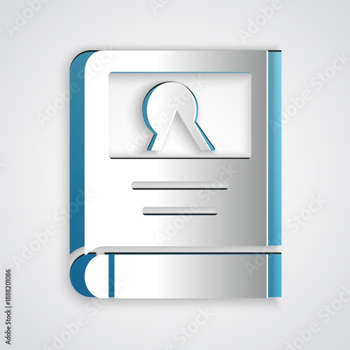 Paper cut Photo album gallery icon isolated on grey background. Paper art style. Vector