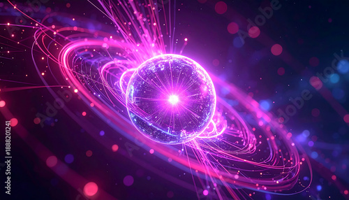 quantum computing visualization depicting data flowing through a futuristic neural network for artificial intelligence and big data concepts