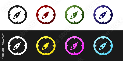 Set Compass icon isolated on black and white background. Windrose navigation symbol. Wind rose sign. Vector