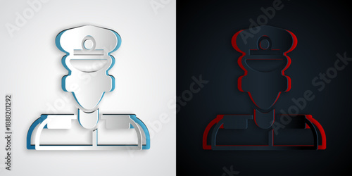 Paper cut Pilot icon isolated on grey and black background. Paper art style. Vector