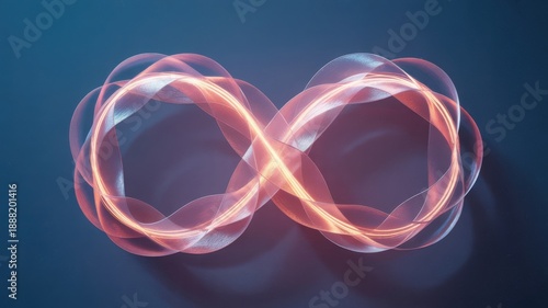 Futuristic glowing infinity symbol made of digital intertwining light ribbons