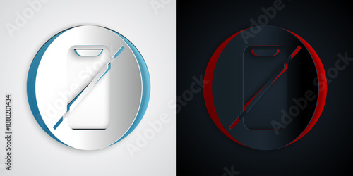 Paper cut No cell phone icon isolated on grey and black background. No talking and calling sign. Cell prohibition. Paper art style. Vector