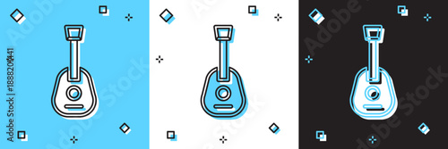 Set Guitar icon isolated on blue and white, black background. Acoustic guitar. String musical instrument. Vector