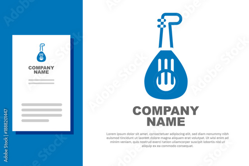 Blue Musical instrument lute icon isolated on white background. Arabic, Oriental, Greek music instrument. Logo design template element. Vector