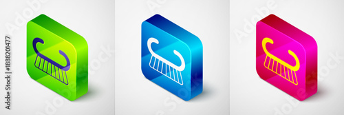 Isometric Pedicure brush or grater icon isolated on grey background. Brush for cleaning nails for manicure and pedicure. Square button. Vector