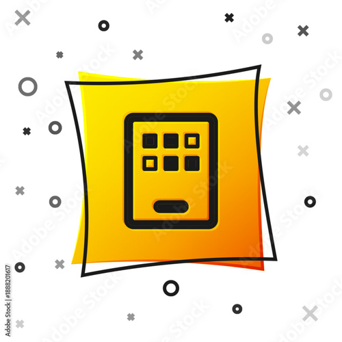 Black Graphic tablet icon isolated on white background. Yellow square button. Vector
