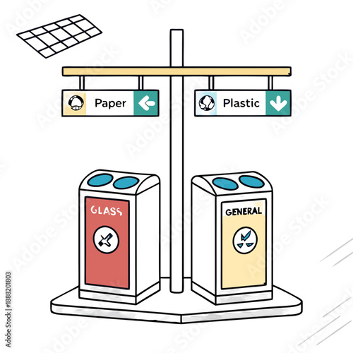 Modern Recycling Station with Solar Panel and Separate Bins for Paper, Plastic, and General Waste