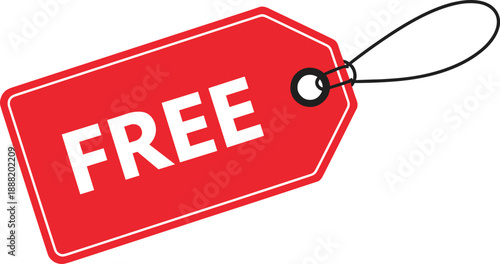 Red free price tag label illustration with bold typography, hanging string, and clean vector style for sale, promotion, marketing, and ecommerce design