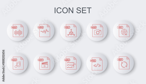 Set line GIF file document, WAV, OBJ, HTML, MP3, MOV and M3U icon. Vector