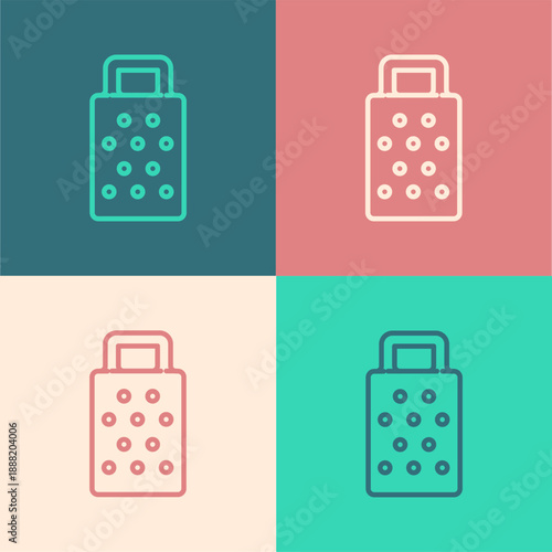 Pop art line Grater icon isolated on color background. Kitchen symbol. Cooking utensil. Cutlery sign. Vector