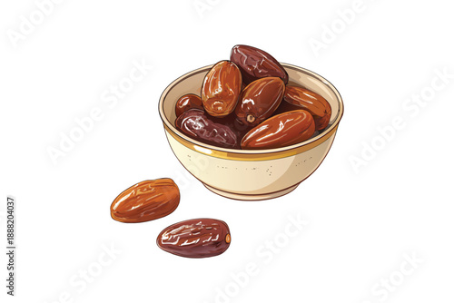 Delicious dates in a bowl with two loose dates