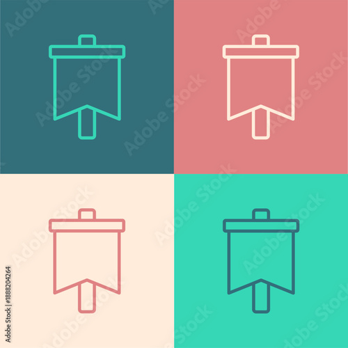 Pop art line Flag icon isolated on color background. Victory, winning and conquer adversity concept. Vector