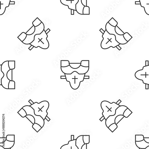 Grey line American football player chest protector icon isolated seamless pattern on white background. Shoulder and chest protection for upper body. Team sports. Vector