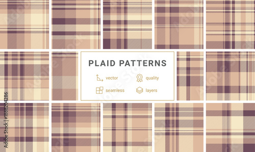 This timeless plaid pattern combines muted purple and beige for a sophisticated aesthetic. Perfect for textile design, professional backgrounds, and elegant digital scrapbooking projects.