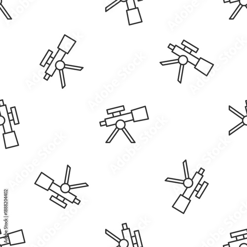 Grey line Telescope icon isolated seamless pattern on white background. Scientific tool. Education and astronomy element, spyglass and study stars. Vector