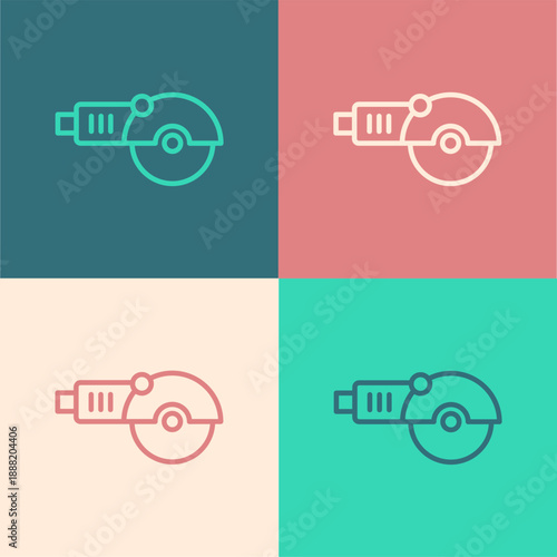 Pop art line Angle grinder icon isolated on color background. Vector