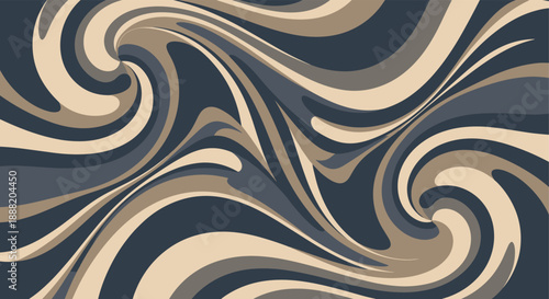 Abstract wavy pattern with beige and navy swirls in modern flat design