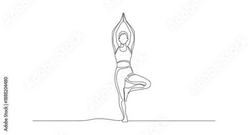 woman practicing yoga tree pose in a minimalist studio setting focusing on balance and mindfulness for health and wellness marketing content