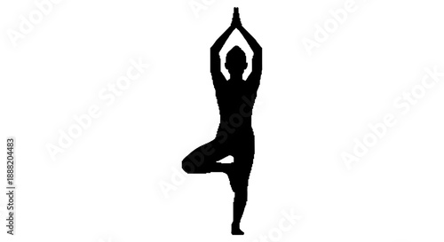 yoga tree pose silhouette showing a person practicing mindful balance exercise on a white background for wellness and fitness content creation