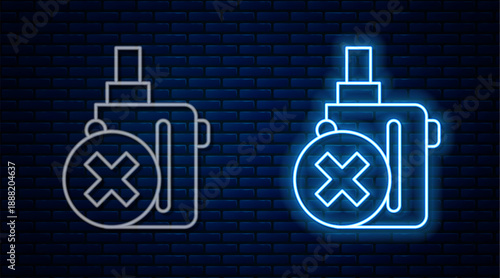Glowing neon line Electronic cigarette icon isolated on brick wall background. Vape smoking tool. Vaporizer Device. Vector