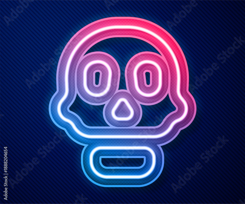 Glowing neon line Skull icon isolated on blue background. Happy Halloween party. Vector