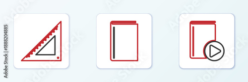 Set line Audio book, Triangular ruler and Book icon. Vector