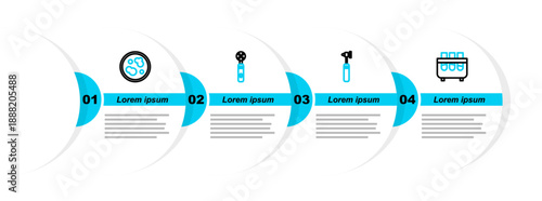 Set line Test tube and flask, Medical otoscope tool, Electric toothbrush and Petri dish with bacteria icon. Vector