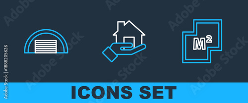 Set line House plan, Garage and Realtor icon. Vector