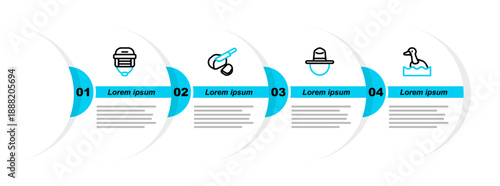 Set line Flying duck, Canadian ranger hat, Peameal bacon and Hockey helmet icon. Vector