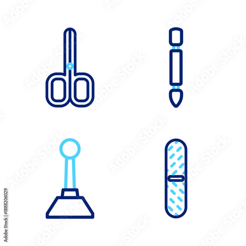 Set line Nail file, Milling cutter for manicure, Cuticle pusher and scissors icon. Vector