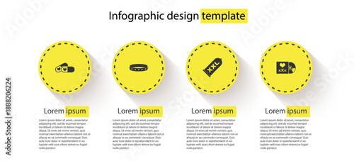 Set Pills for potency, Leather fetish collar, Condom safe sex and Disc with inscription Sex. Business infographic template. Vector