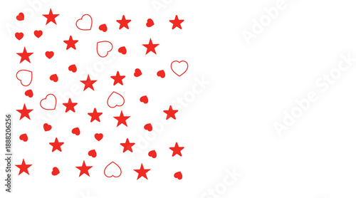 Red stars and hearts pattern on a white background for a festive or romantic design