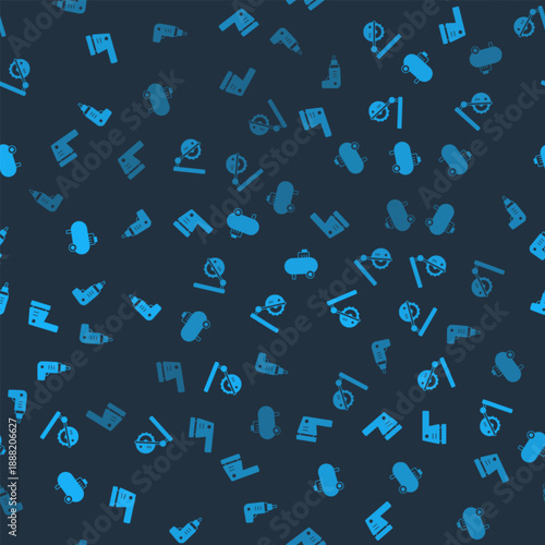 Set Electric sander, Table saw for woodwork, Air compressor and cordless screwdriver on seamless pattern. Vector