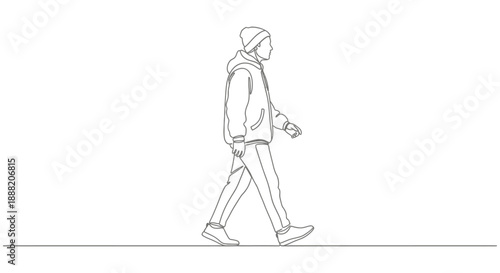 line art person walking in profile illustration representing everyday movement and journey for modern graphic design and conceptual stock content projects