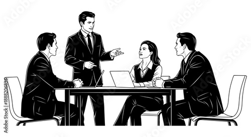 business meeting with professionals collaborating on strategic planning and corporate discussion in a modern office environment