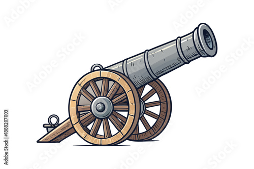 Vintage cannon on wooden wheels for historical reenactments