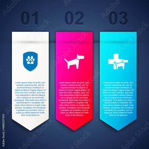 Set Animal health insurance, Dog and Veterinary clinic. Business infographic template. Vector